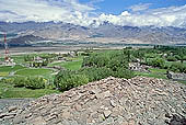 Ladakh - the royal palace of Stok, large mani cairn overlooking the Indus valley